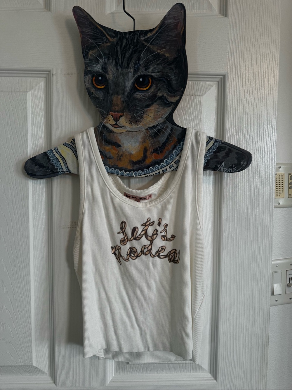 Pet Cat Shirt - White 'Let's Rodeo' Graphic Cat Tank